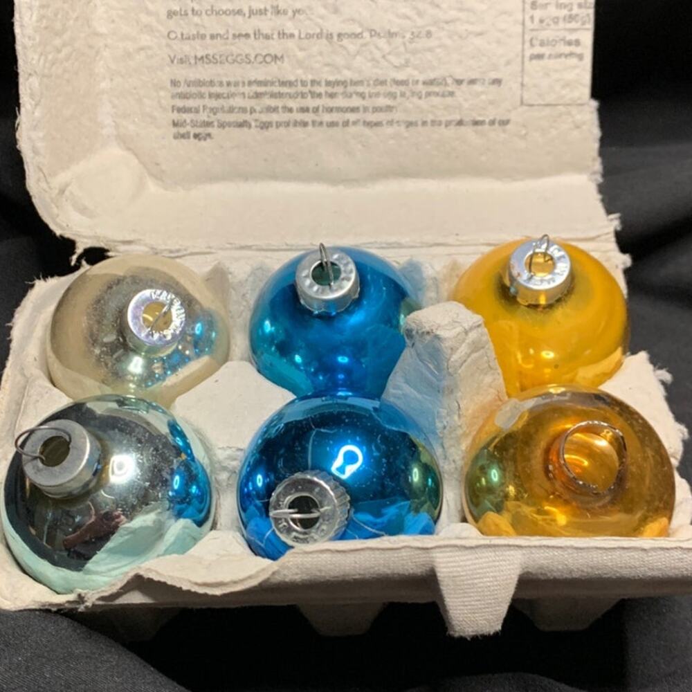 Vintage Made in USA Glass Christmas Ball Ornaments Blue Gold Silver Lot of 6